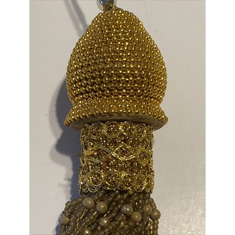 Vintage Gold Beaded Handmade Christmas Ornament 8